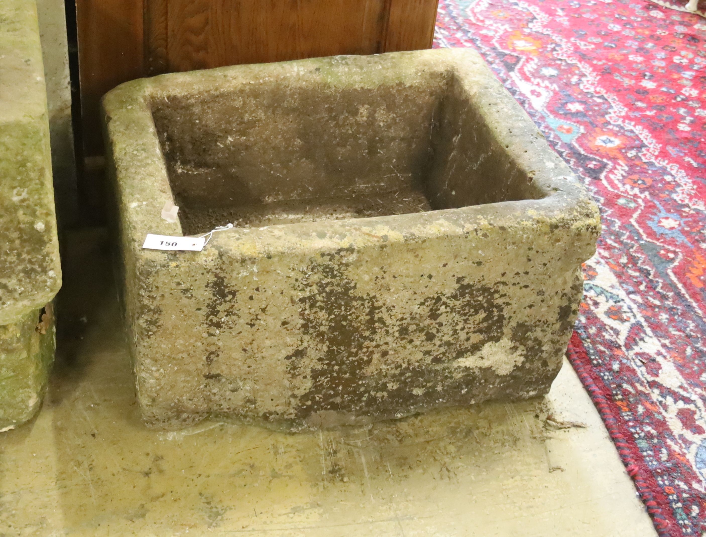 A 19th century rectangular carved stone trough, length 61cm, depth 48cm, height 33cm